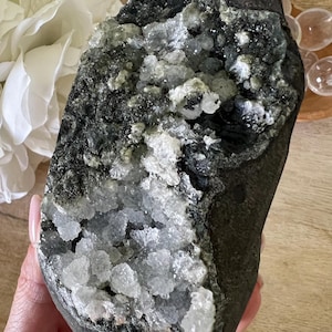 Stunning black and white chalcedony cut base | rough charcoal chalcedony with hints of blue | 5 x 3 inch 1 lb.