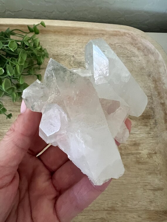 Himalayan quartz cluster rare pink & green quartz cluster with two large points excellent clarity | dimensions are 3 x 2.5 inch