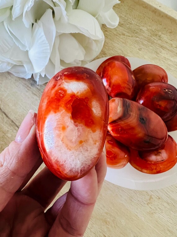 Crystals | carnelian palm stones | red polished crystal | A grade