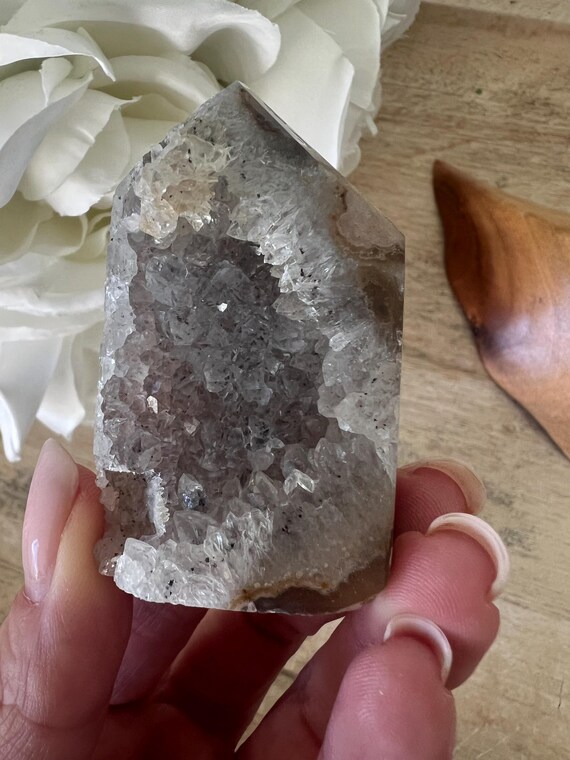 Stunning purple, gray & brown druzy agate tower | huge druzy cave | 2 inch crystal point agate geode | crystal grid