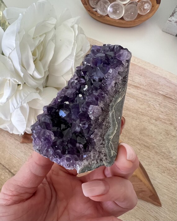 Grape amethyst cut base crystal geode 3 inch high grade purple amethyst from Uruguay