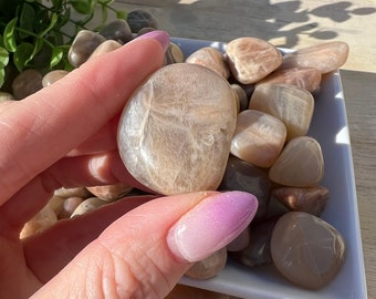 Gorgeous flashy peach moonstone tumbles fully polished | crystals for dream work