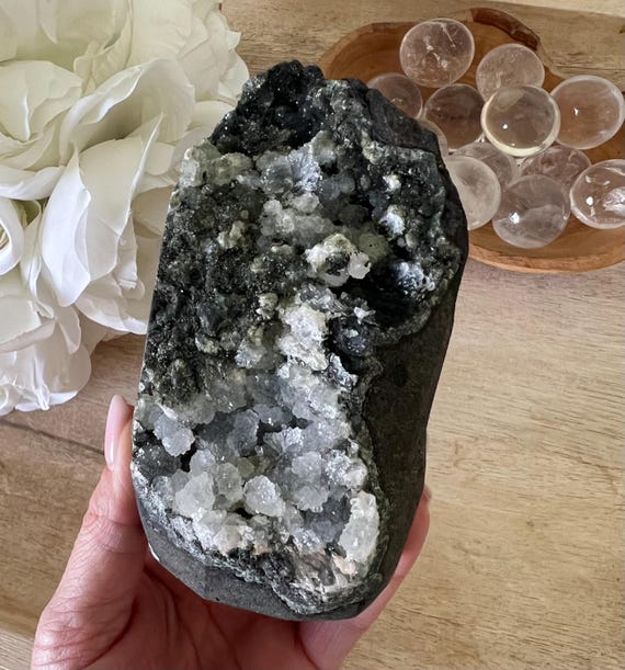 Stunning black and white chalcedony cut base | rough charcoal chalcedony with hints of blue | 5 x 3 inch 1 lb.