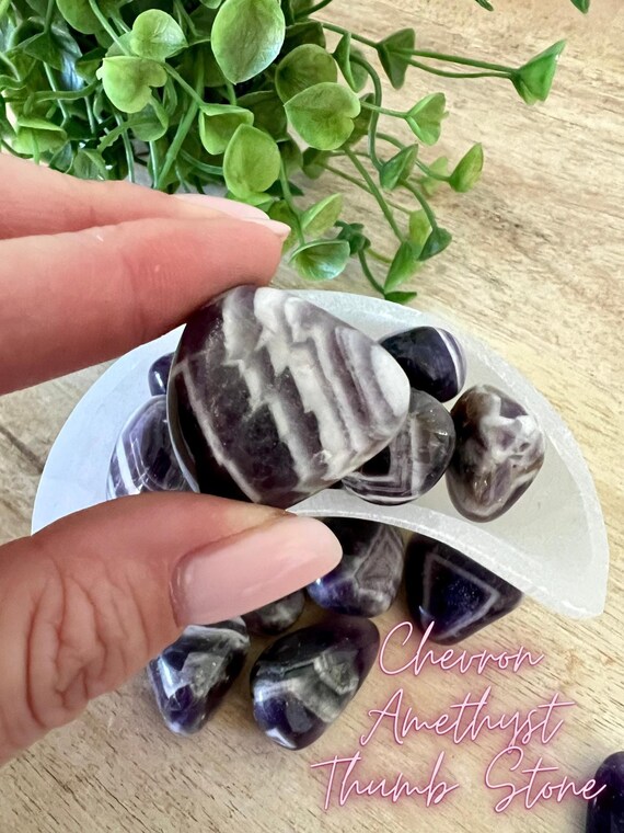 Chevron amethyst tumble | 1 inch deep purple polished crystal