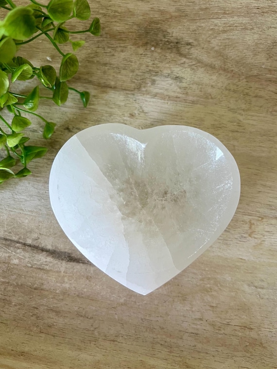 Selenite charging bowl | 4 inch crystal heart cleanse calm anxiety relief | selenite crystal stone