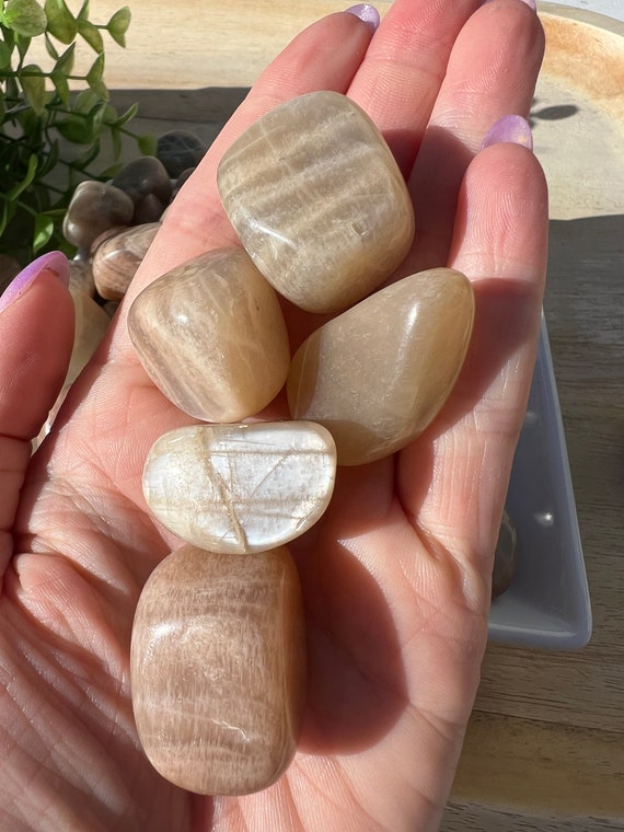 Gorgeous flashy peach moonstone tumbles fully polished | crystals for dream work