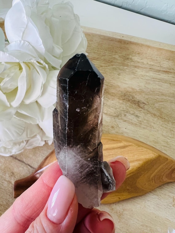 Natural raw dark smoky quartz point |  large rough smoky points pendants