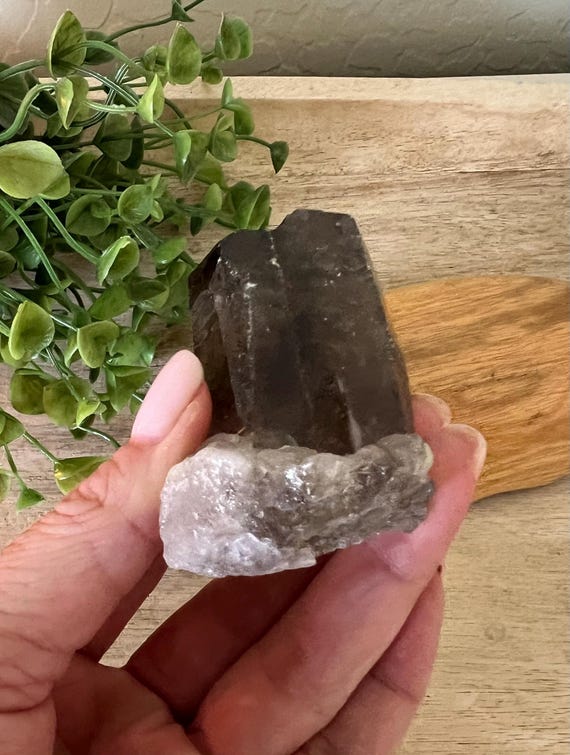 High grade natural raw dark smoky quartz point |  large rough smoky polished points twin point wand scepter