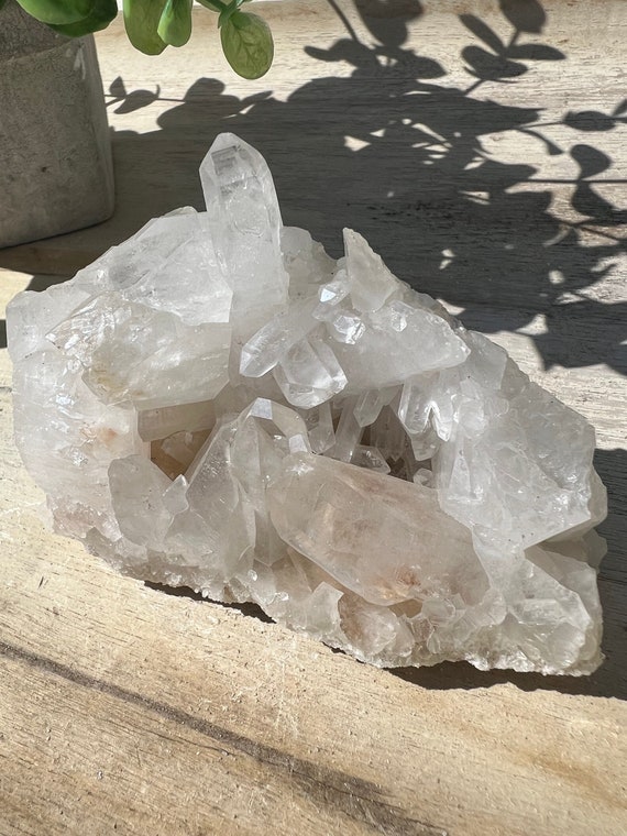 Lovely clear Tibetan quartz cluster with tons of points & two crystalline caves | Himalayan quartz dimensions are 3.5 x 2.5 inch