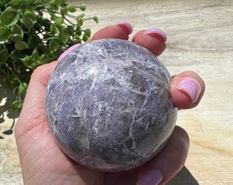 Gorgeous lepidolite sphere | lepidolite with huge smoky quartz pockets 65 mm purple crystal ball so sparkly purple crystal ball