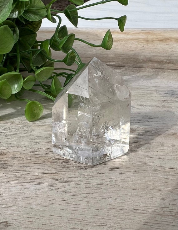 chunky clear quartz rutile point | grade A excellent clarity | 1.5 x 1.5 inch | clear quartz black rutile crystal tower