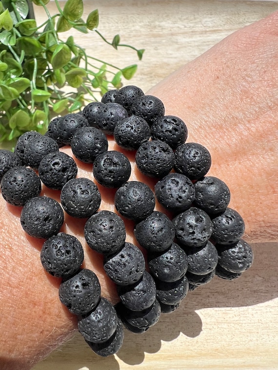 Lava stone bead bracelet | 10 mm | black bracelets for woman | gemstone bracelet | anxiety relax calm