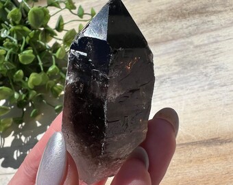 High grade natural raw dark smoky quartz point |  large rough smoky polished points pendants