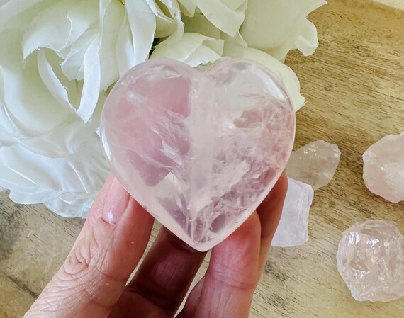 rose quartz heart | gemmy deep pink saturation | 2 x 1 inch quartz crystal | grid crystals heart chakra pink quartz