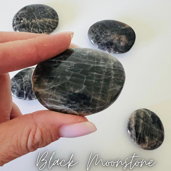 black moonstone medallion | hand polished | approx. 1 ounce & 1.5 inch | Stones from Madagascar | pillow dream stone