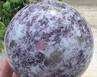 Huge unicorn stone sphere | Exceptional quality lepidolite with pink tourmaline and tons of smoky quartz pockets 75 mm