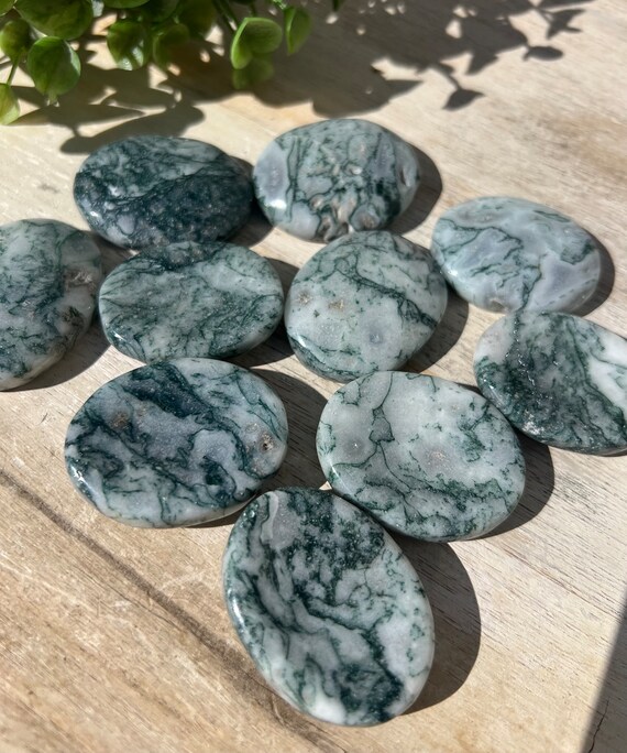 Natural crystal worry stone tree agate thumb stone  | fidget stone with groove | anxiety relief