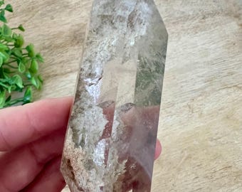 lodolite tower | garden quartz tower with little rainbow infractions | chunky piece standing at about 3 inch | clear crystal garden tower