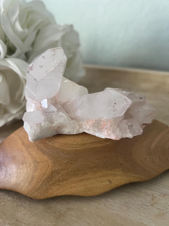 Lovely pink Himalayan quartz cluster 3 chunky points | Himalayan quartz dimensions are 2 x 2 inch | raw Himalayan quartz point