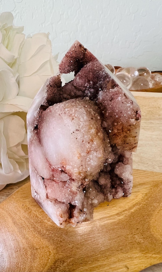 Pink amethyst crystal tower | chunky purple and deep pink druzy pockets | iron inclusions | 3.5 x 2.5