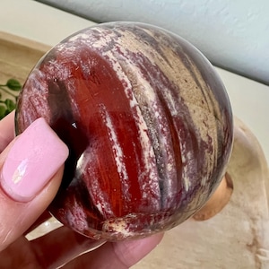 Purple Red Petrified Wood Sphere: Polished Fossilized Crystal Ball