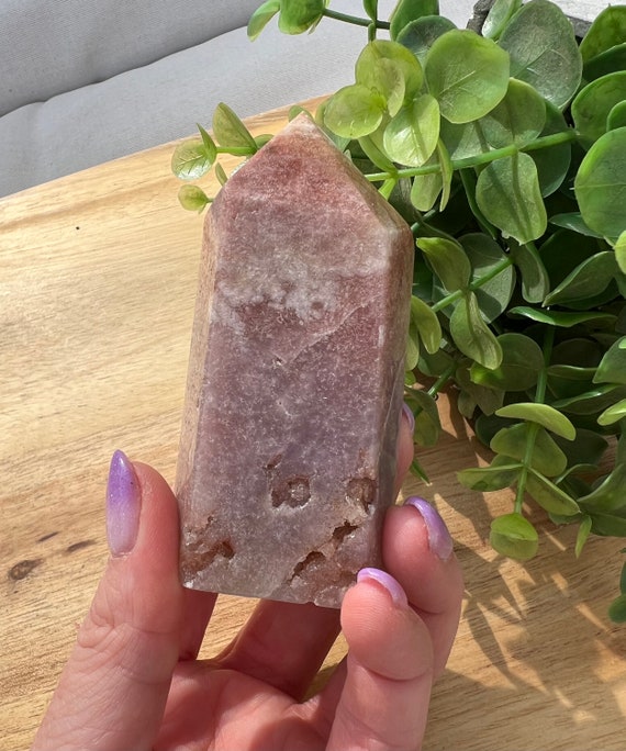 Pink amethyst crystal tower | shades of purple and deep pink druzy pockets | dimensions 3.5 x 1.5