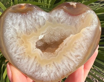 stunning brown druzy agate heart | 3 inch light brown crystal carving