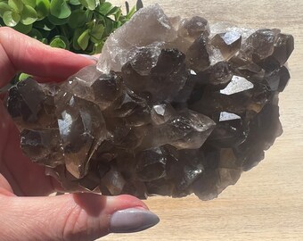 stunning natural raw dark smoky quartz cluster | Very gemy smoky points from Brazil Flat piece