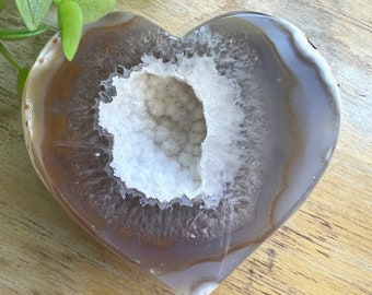 stunning natural druzy agate heart | almost 3 inch tall  brown white deep druzy cave | fully polished | valentines day gift