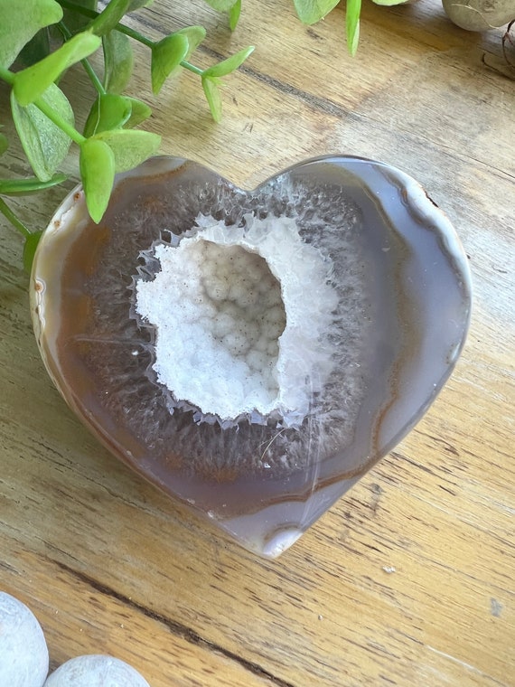 stunning natural druzy agate heart | almost 3 inch tall  brown white deep druzy cave | fully polished | valentines day gift