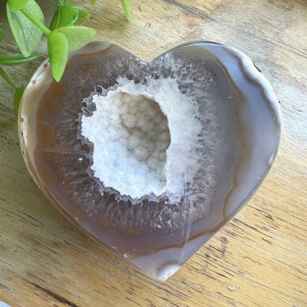 stunning natural druzy agate heart | almost 3 inch tall  brown white deep druzy cave | fully polished | valentines day gift