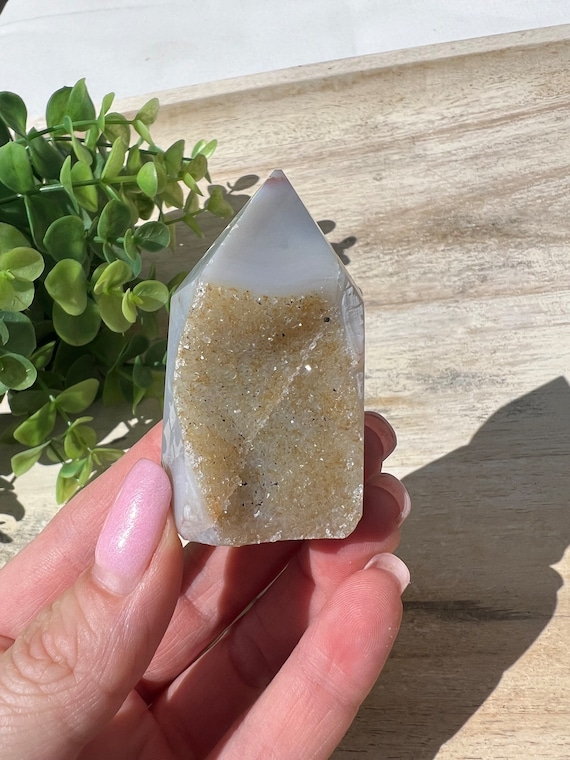 Lovely blue and gold druzy agate tower 2.5 inch | stunning banding | druzy agate crystal point