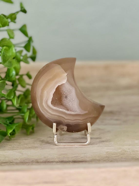 Crystals | crystal moon | natural agate | polished crystal carving | brown agate banding