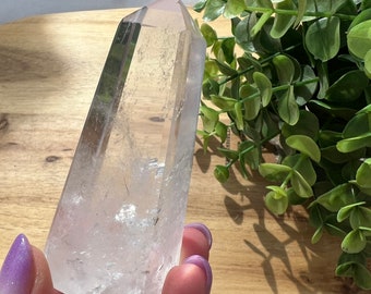 natural clear quartz tower from Brazil | tiny specs of lodolite  | 3 inch tall clear crystal obelisk