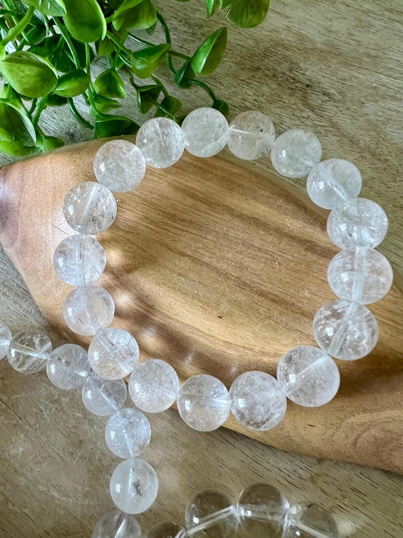Clear quartz bead bracelet 12 mm | stretch bead bracelet | real crystals