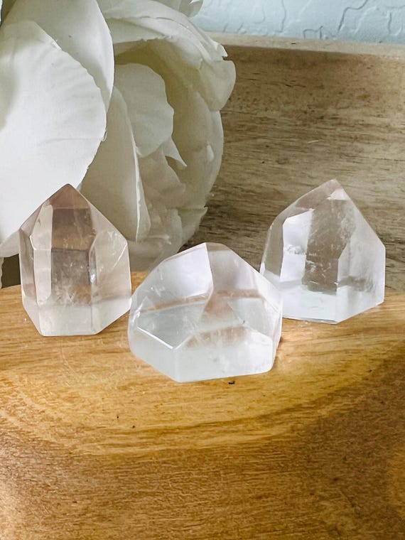 Lovely clear quartz point mini tower | chunky little point standing at about 1 inch | clear crystal tower set of 3