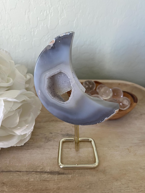 Crystals crystal moon | blue agate portal agate crystal carving blue geode | natural crystal
