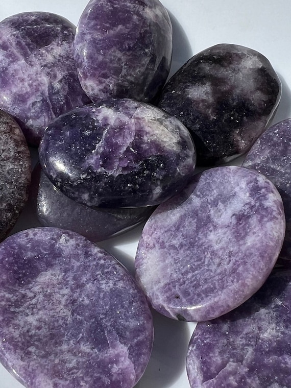 Natural crystal worry stone lepidolite thumb stone  | fidget stone with groove anxiety relief
