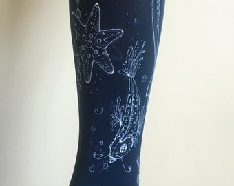 Unique tights for women with hand painted motives - The Deep Blue