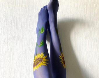 Unique tights with hand painted motives "May Sunflowers grow"