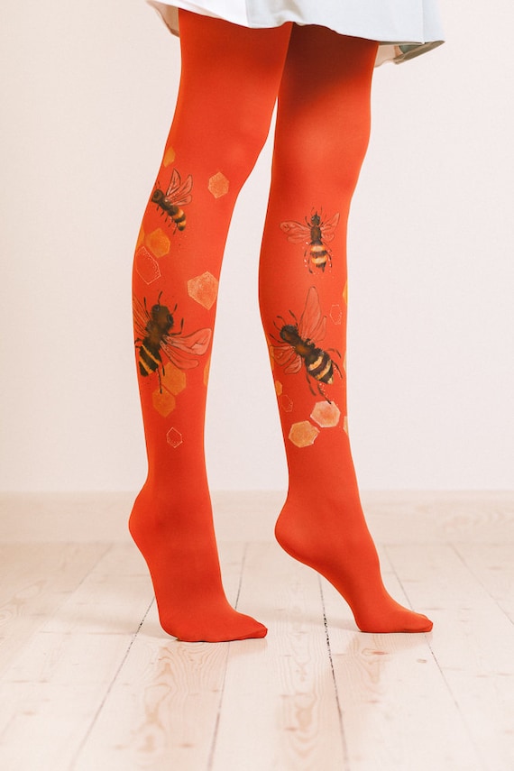 Unique tights for women with hand painted motives Honey Bees Etsy