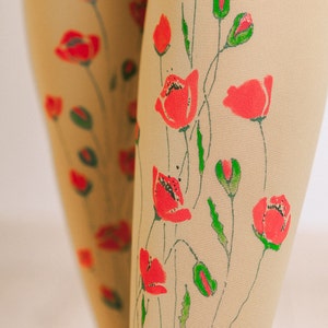 Unique tights with hand painted motives Poppies image 2