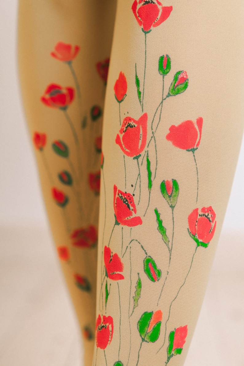 Unique tights with hand painted motives Poppies image 2