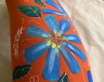 Unique tights with hand painted motives - Blue Flowers