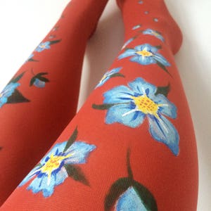 Unique tights for women with hand painted motives Forget Me Not image 4