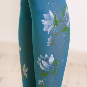 Unique tights for women with hand painted motives Water lilies image 3