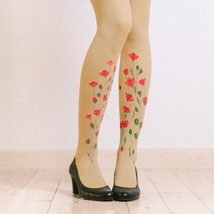 Unique tights with hand painted motives Poppies image 3
