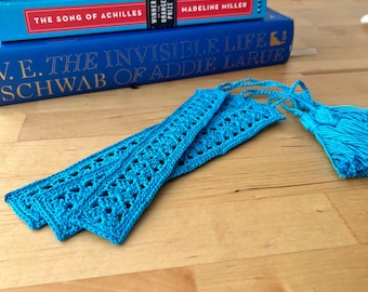Handmade Crochet Bookmark | Blue Bookmark with Tassel