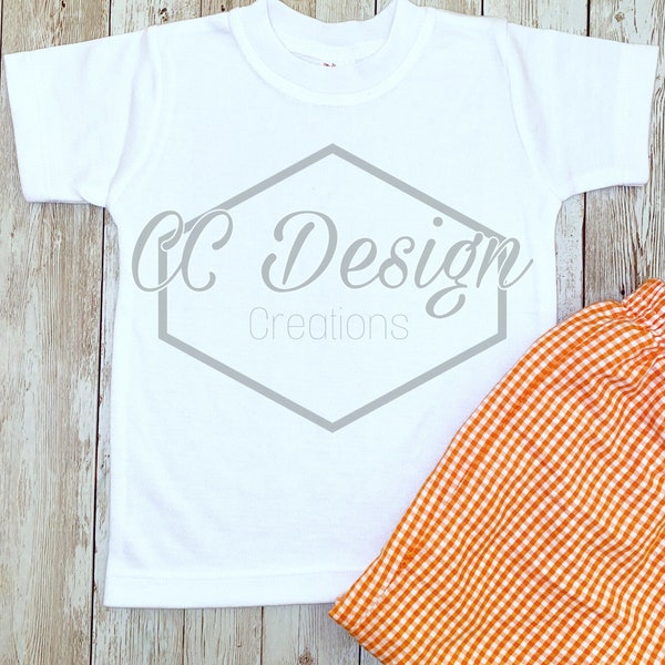 Sublimation Laughing Giraffe ARB Blanks Boutique White Toddler Short Sleeve T-shirt Mock-up Digital Download Boys Orange Gingham