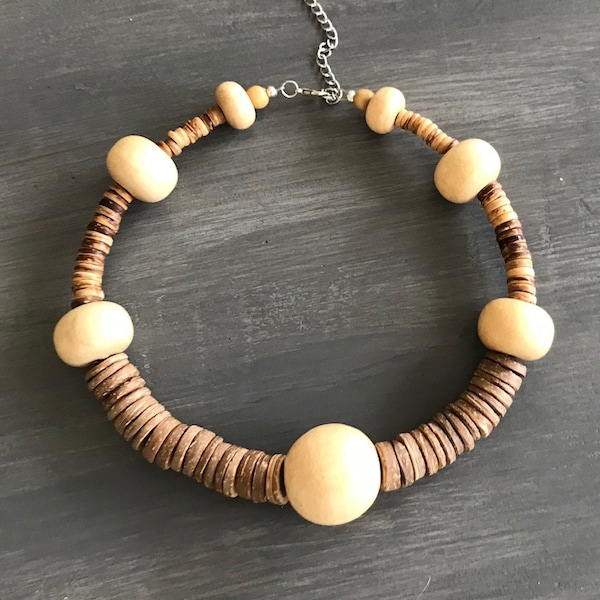 Heishi choker | Coconut Wood | Island Jewelry | Chunky bead | Tribal | Native | Reclaimed | Statement Necklace | Wood Necklace